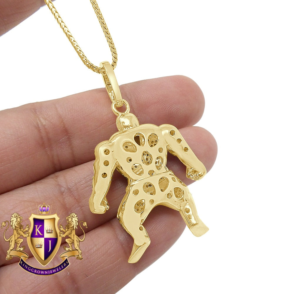 Real Yellow Gold Sterling Silver Men's Custom Designer Piece Simulated Diamond Pendent Charm
