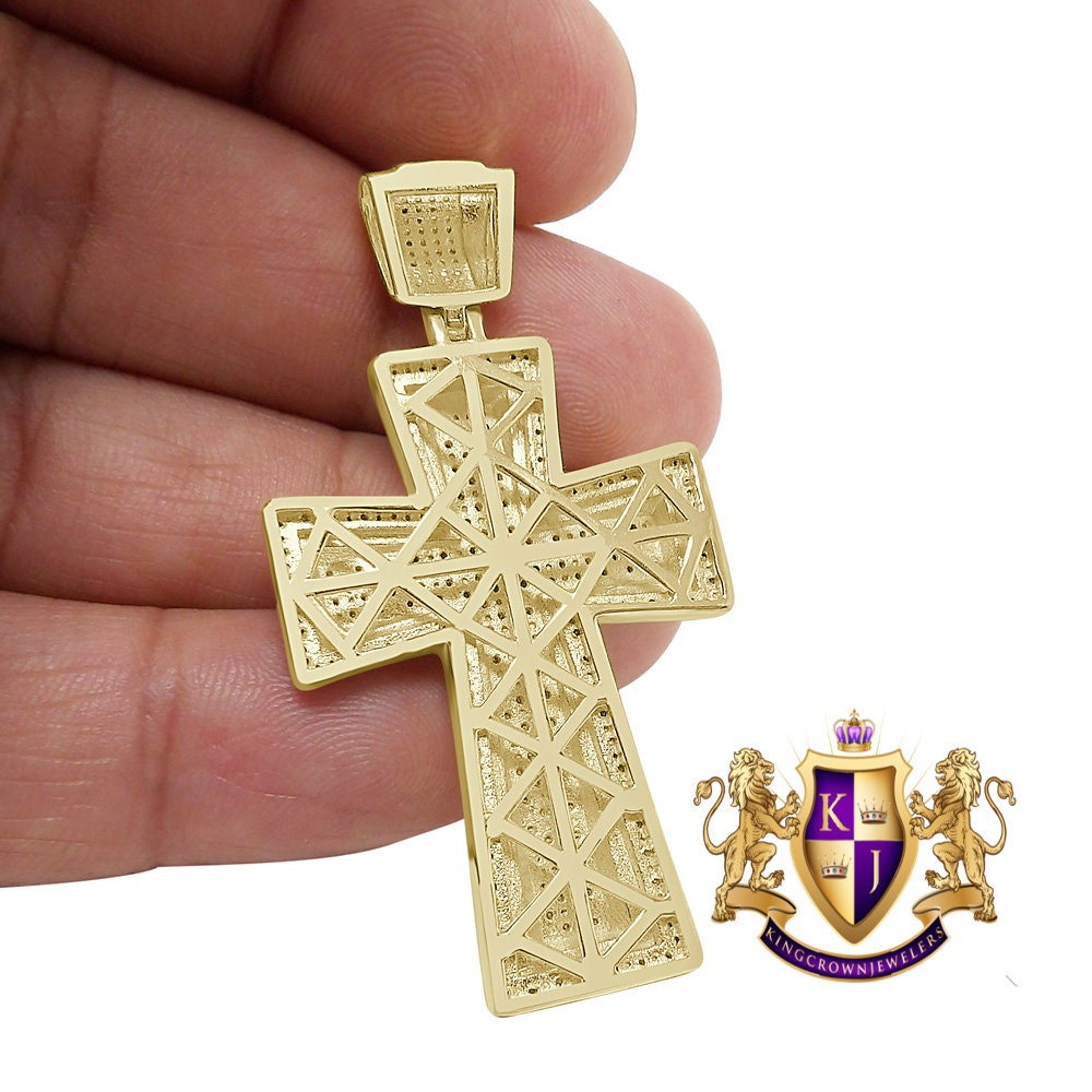 Men's Real Genuine Diamond 0.85 Cwt. Jesus Cross Piece Pave 10K Gold Over Designer Religious Pendant Charm 2''