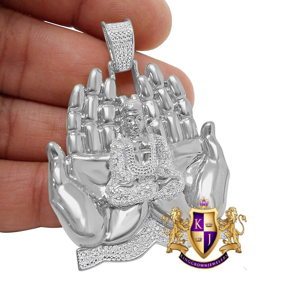 Men's Real Genuine Diamond 23 + Grams Gautama Buddha Praying Hands Exlusive Custom Pendant 10K Gold Over Meditation Charm 2.25''