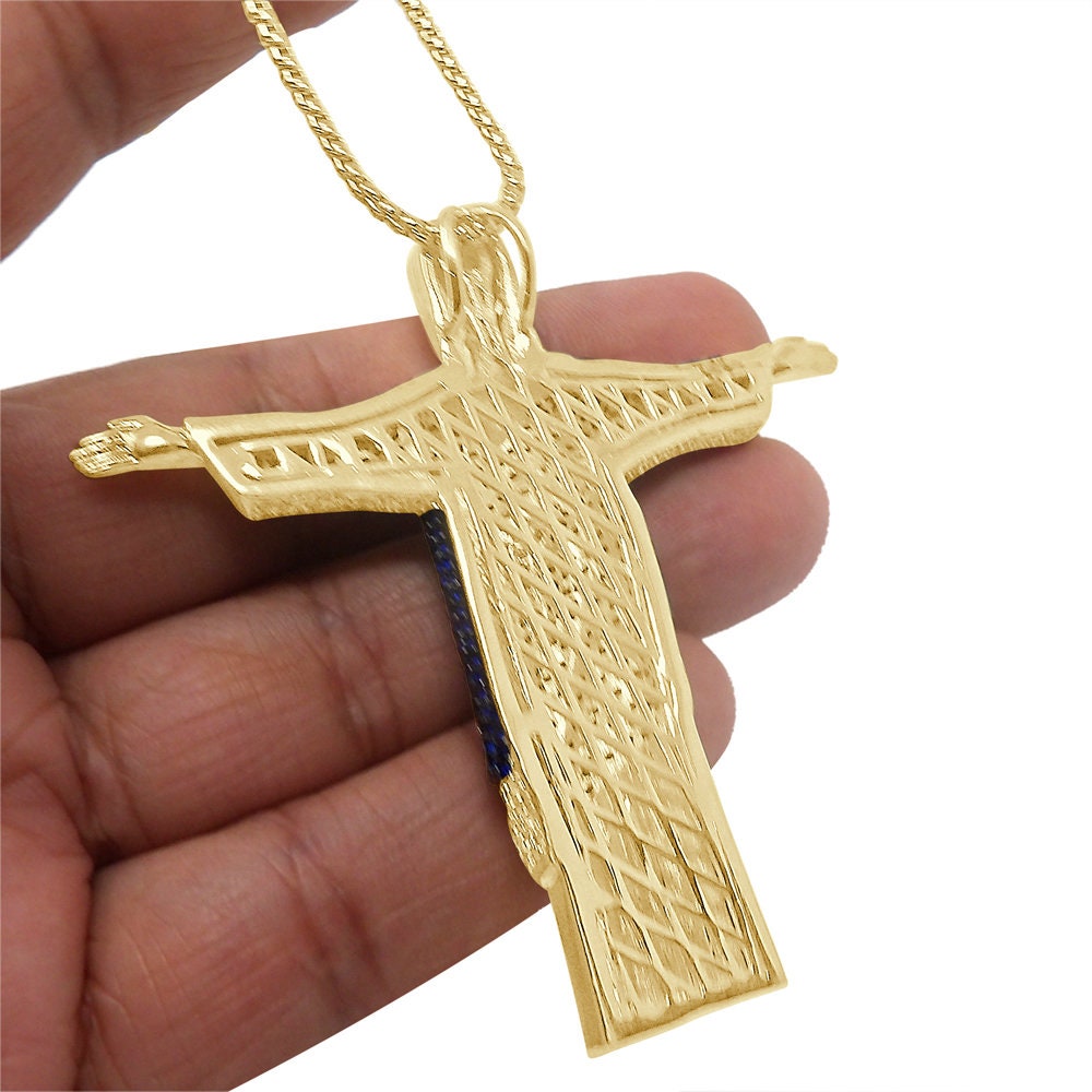 Custom Piece 33 + Grams Big XL 2.75'' 14k Gold Finish Simulated Diamond Jesus Face Full Body Charm Pendent Chain Set