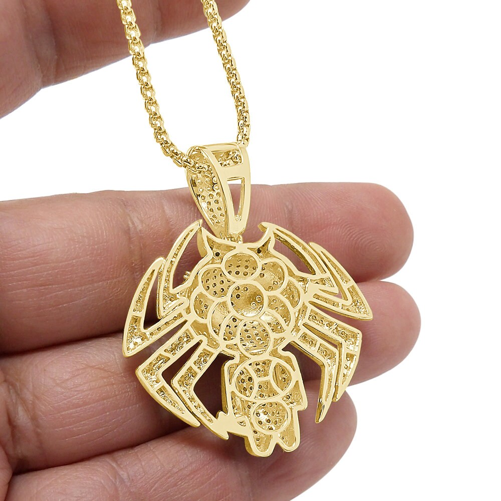 Men's Custom Designer Pendent Charm Set Genuine Authentic Sterling Silver Simulated Diamond Spider Web 1.75''