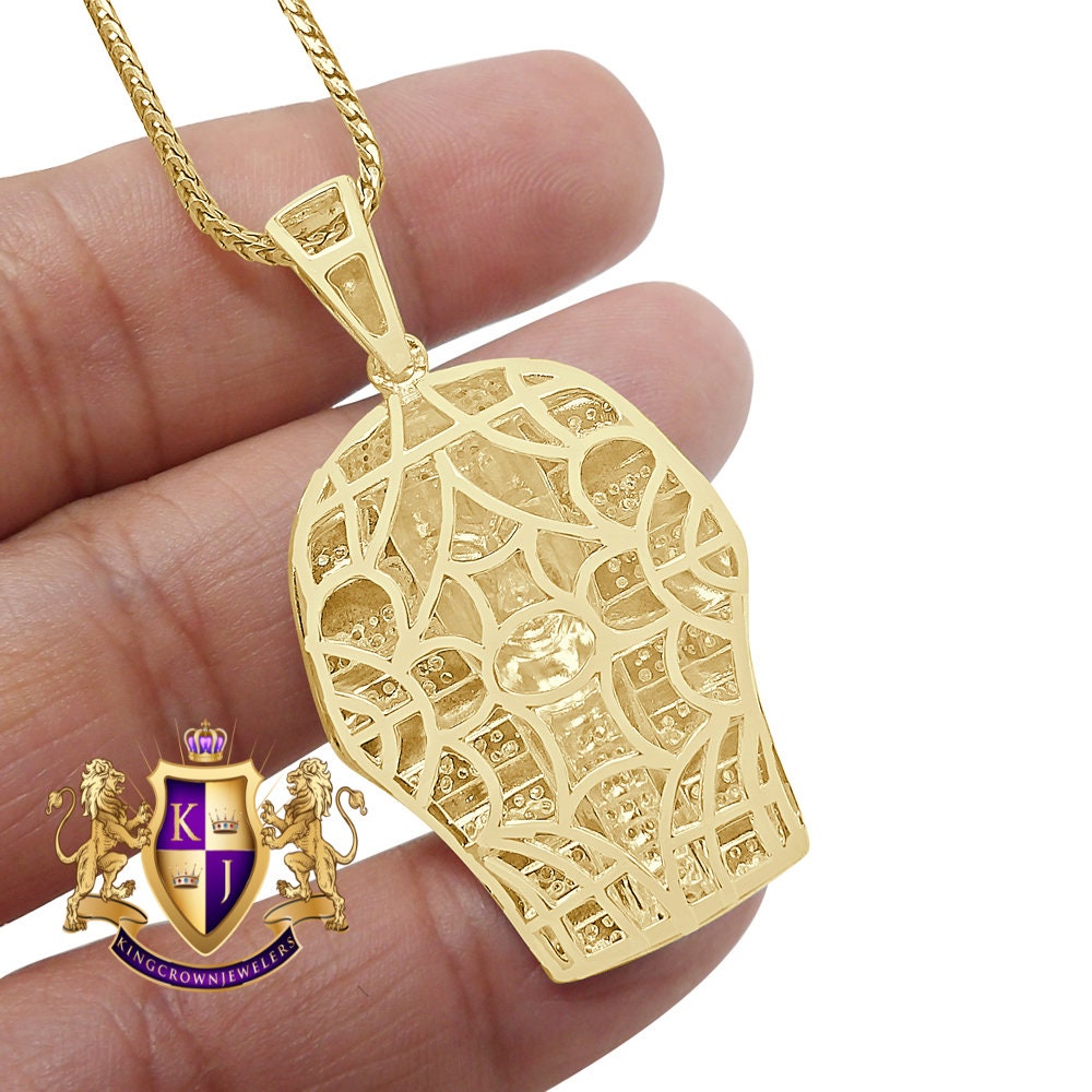 Real Genuine Diamond 0.60 Cwt. Egyptian King Tut Pharaoh 10K Gold Over Small Charm Pendent Chain Set 2''