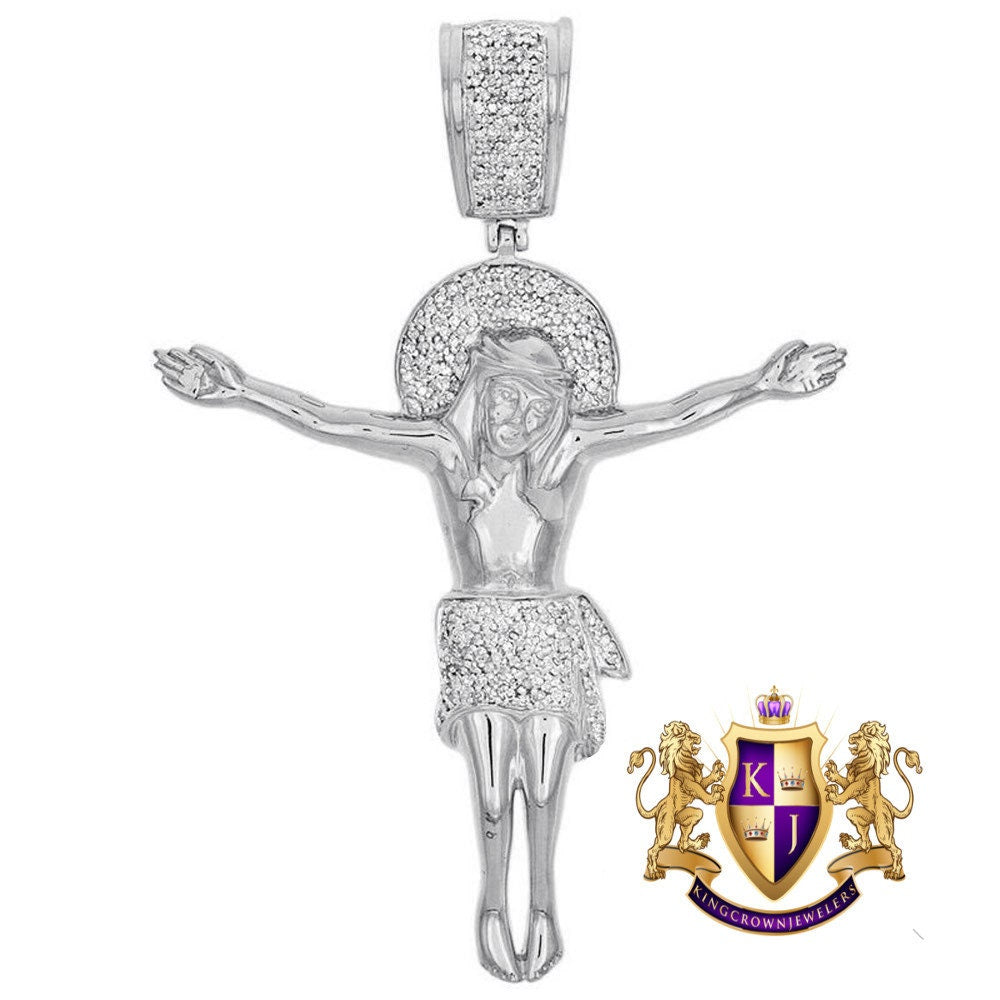 Real Genuine Diamonds Crucifix Holy Jesus Pendant Cross Designer Charm 10K Gold Finish 2.5''