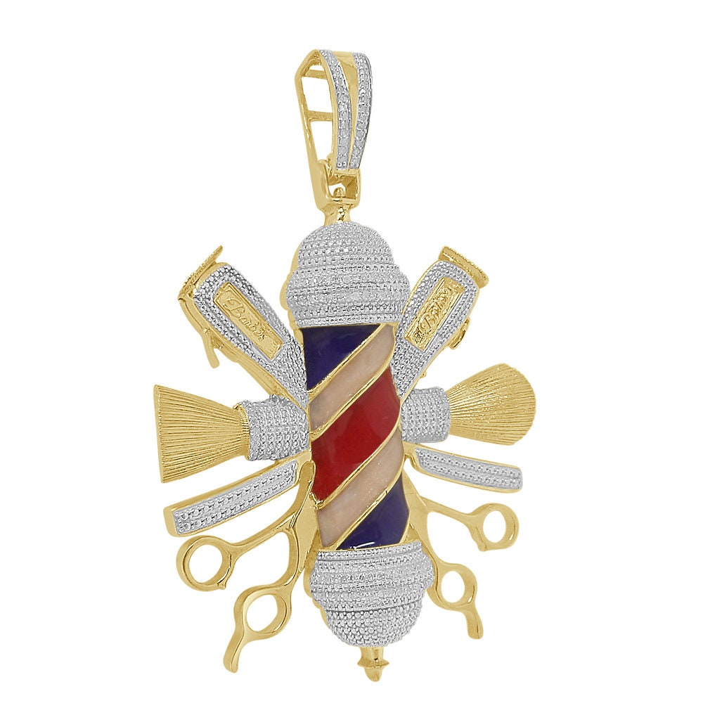 Real Genuine Authentic Diamond 0.40 Cwt. Barber Shop Pole Custom Pendant 26 + Grams 10K Gold Over Charm Big 2.75''