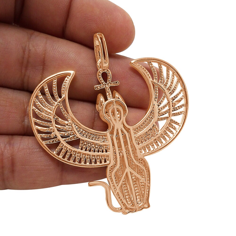 Real Genuine Diamond 21 + Grams 10K Rose Gold Over Anubis Egyptian God Ra Horus Osiris Seth Ankh Cross Pharaoh Custom Charm Pendent 2.50''