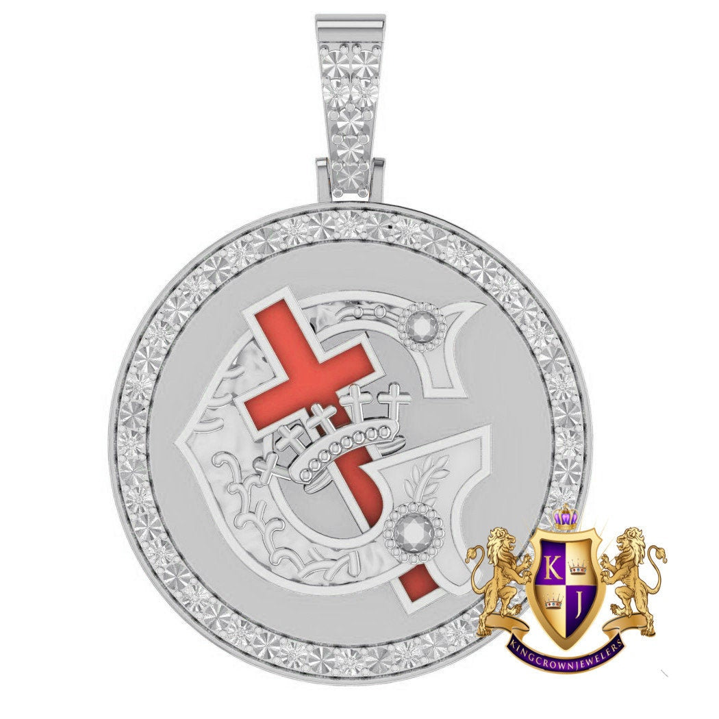 Genuine Real Diamond Knights Templar Masonic 14K Gold Over Freemason Custom Charm Pendent Medallion 2''