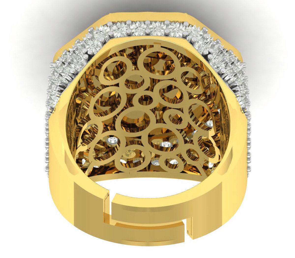 Men's Real Genuine Authentic Diamond 10K Gold Over Lion King Head Ring Band (Adjustable 9.5 Up 10.5)