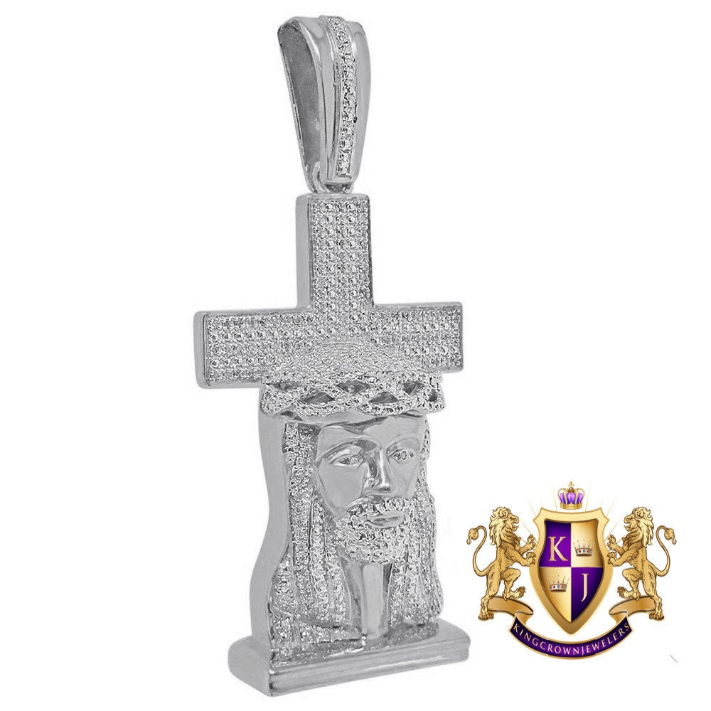 20 + Grams Real Genuine Diamond Jesus Christ Face Holy Cross Custom Pendant 10K Gold Over Custom Religious Charm 2.50''