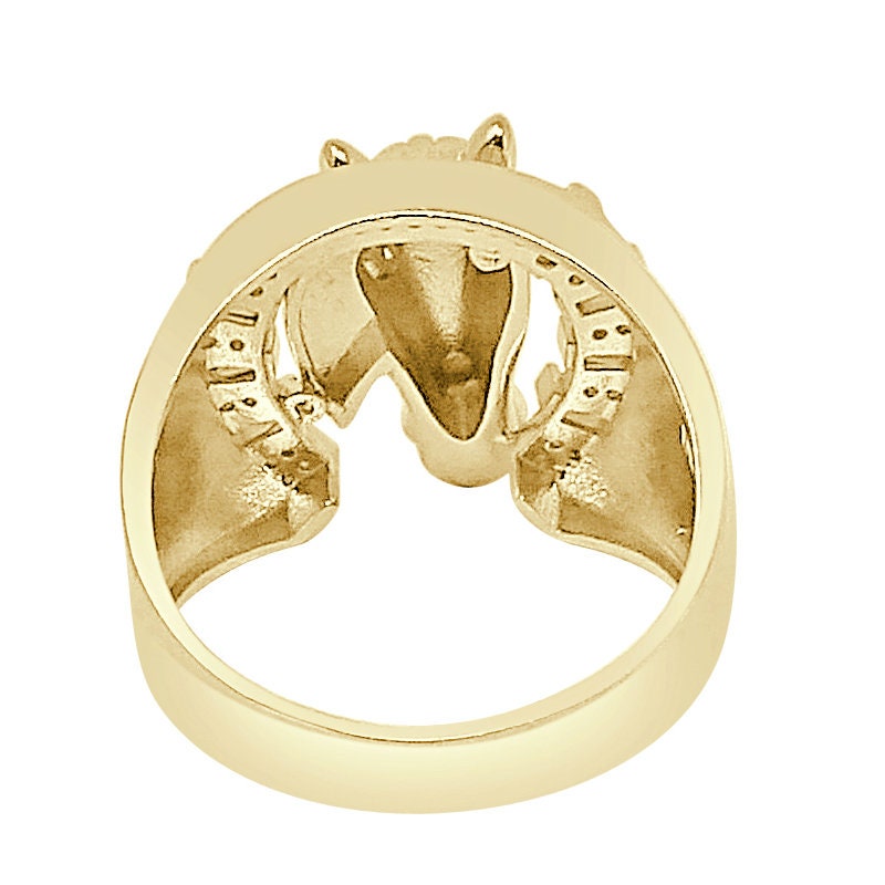 Men's Real Genuine Sterling Silver Simulated Diamond 14K Gold Over Good luck Horseshoe Lucky Ring Band
