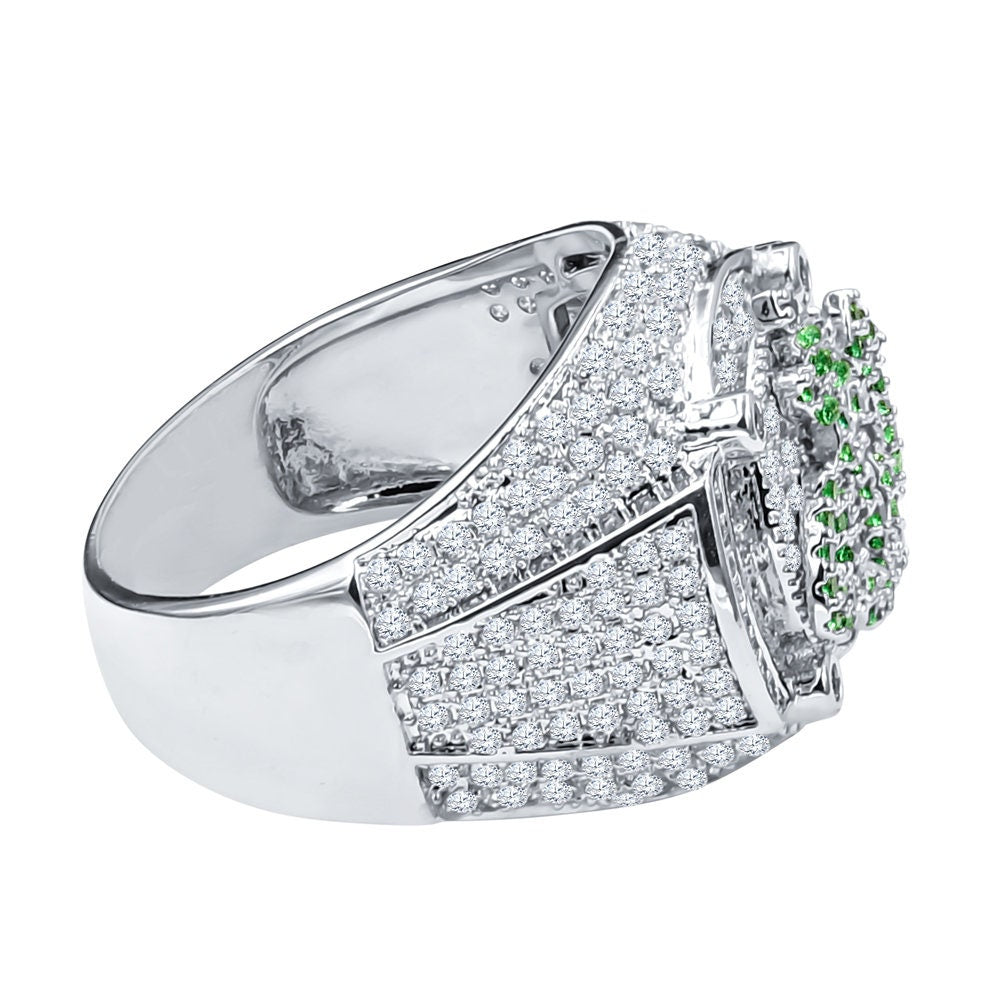 Men's Emerald Green Simulated Diamond 14K White Gold Over Allah God Muslim Islamic Islamic Pinky Ring Band