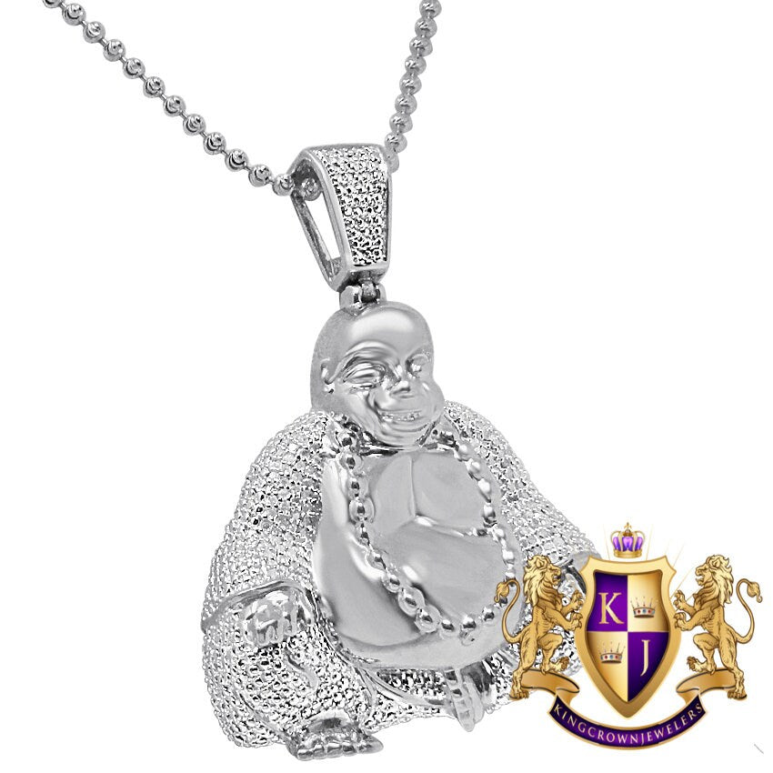 100% Real Genuine Diamond 32 + Grams 10K Gold Over Custom Lucky Meditating Buddha Religious Charm Buddhism Pendant Necklace Chain Set 2''