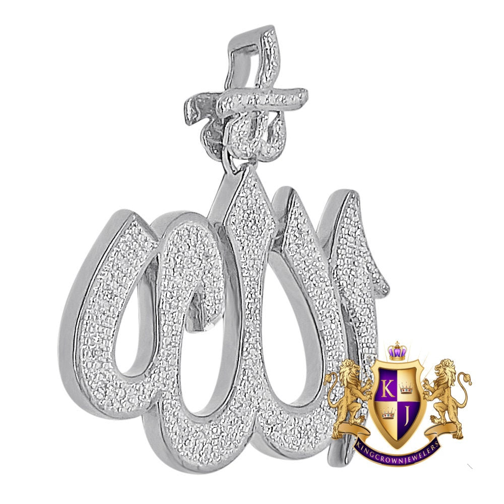 Real Genuine Authentic Diamond Unisex Allah God Muslim Islamic Arabic Pendant 10K Solid Gold Over Charm + Free Chain 1.55''
