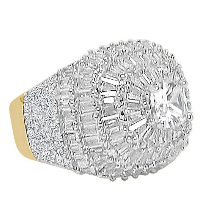 Big Bold XL 20mm 14K Yellow Gold Over 5.00 Cwt. Baguette/Round Cut Simulated Diamond Men's Ring Band