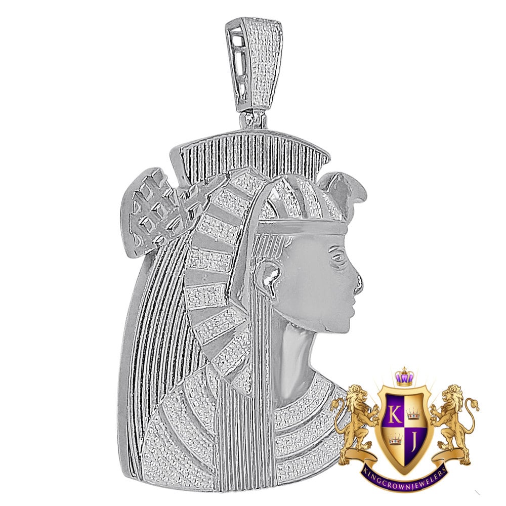 26 + Grams Real Genuine Authentic Diamond Egyptian Pharaoh Queen Nefertiti Pendant 10K Gold Over Big 2.65"