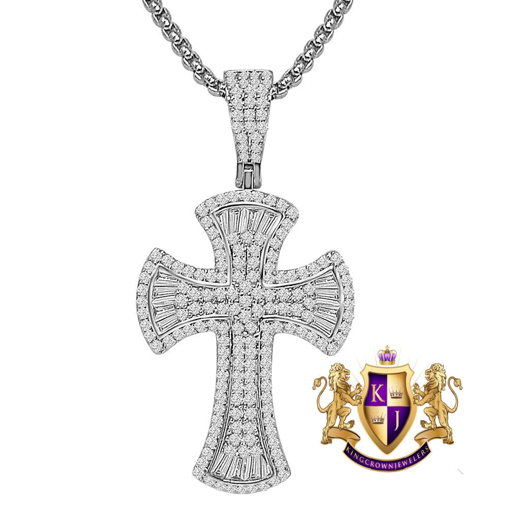 Unisex 14k Gold Over Simulated Diamond Jesus Crist Cross Charm Religious Pendent Chain Set 1.90''