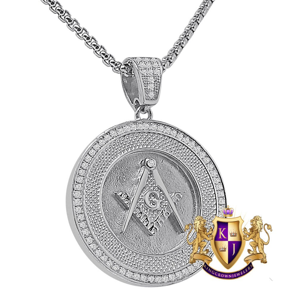 Real Genuine Sterling Silver 20+ Grams 14K Gold Over Simulated Diamond G Compass Masonic Freemason Pendent Charm