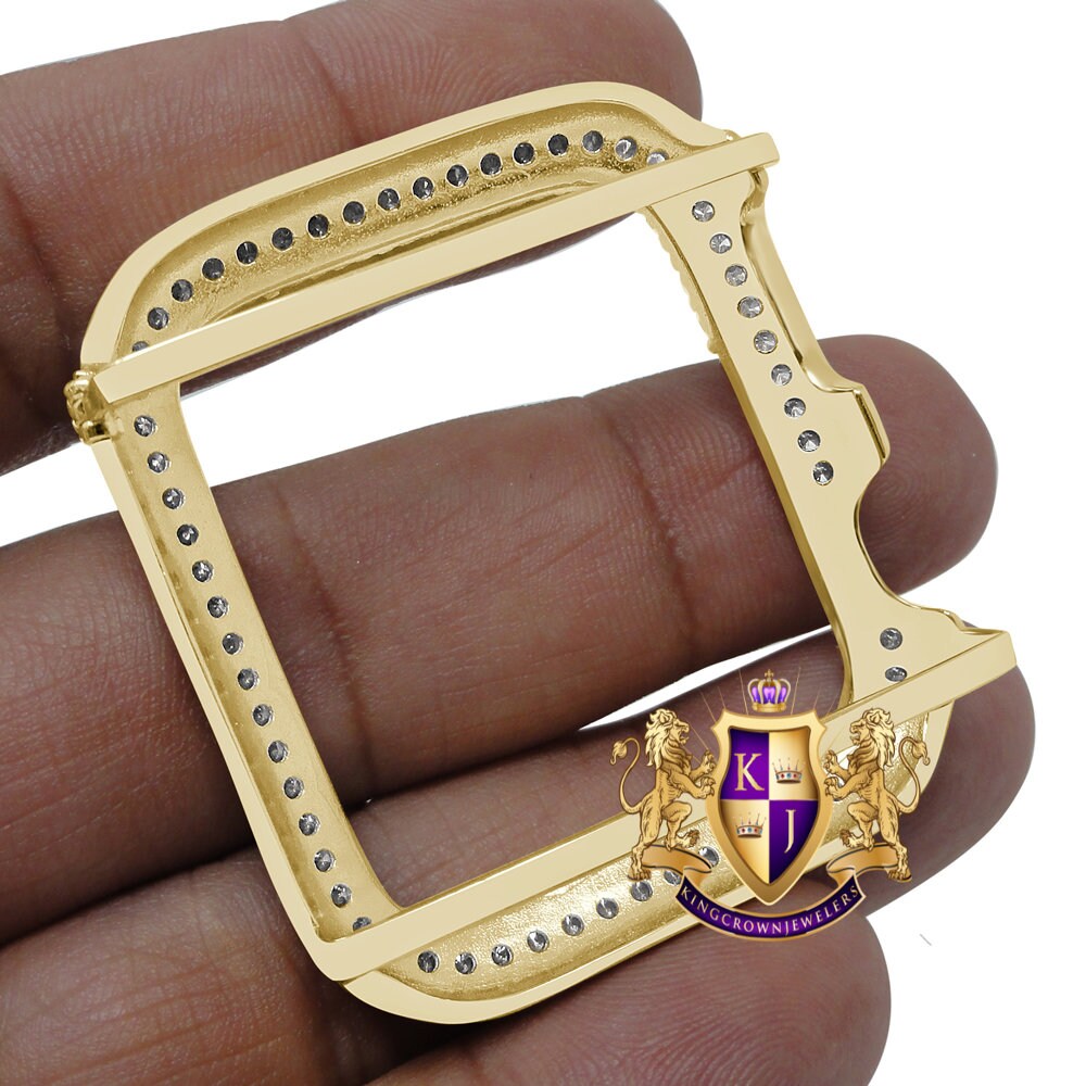Apple Watch Series # 7 Bezel 45mm Real Genuine Sterling Silver 2.50 Cwt. Simulated Diamond 14K Gold Finish Custom Unisex Insert Cover Case