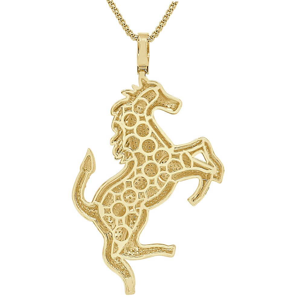 Big 3.25'' Real Authentic Sterling Silver Simulated Diamond Luxury Car Horse Men's Custom Charm Pendent 35+ Grams