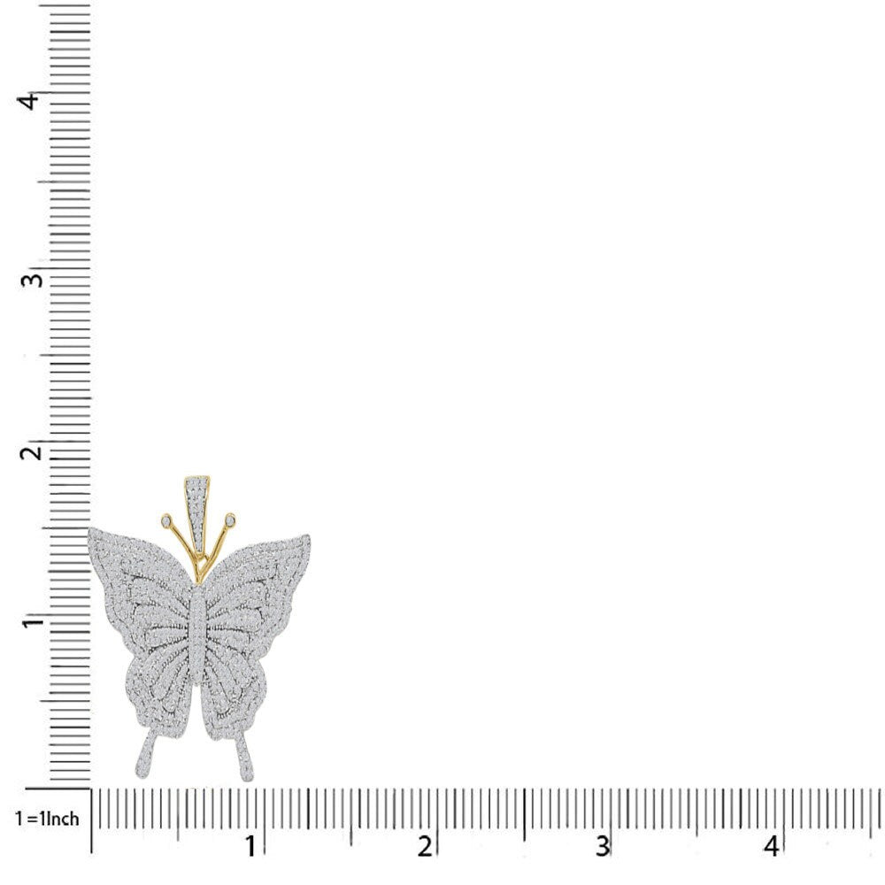 Real Genuine Authentic Sterling Silver Simulated Diamond 14K Gold Over Butterfly Unisex Charm Pendent 17+ Grams