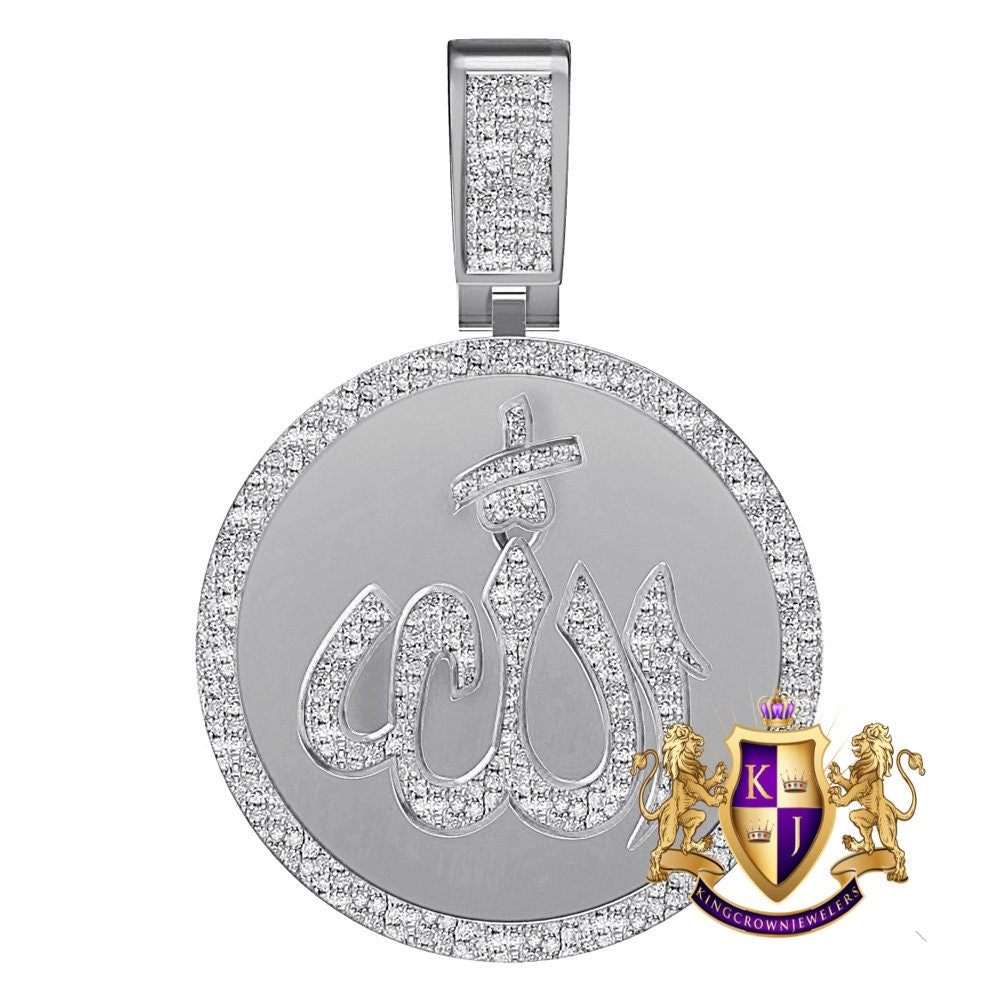 Real Genuine Authentic Diamond 0.60 Cwt. 15+ Grams Allah God Muslim Arabic Islamic Medallion 10K Solid Gold Over Unisex Charm Pendant 2''