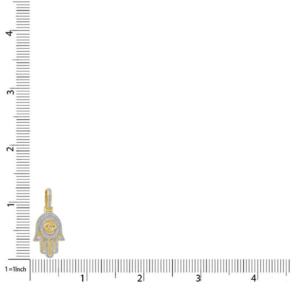 Mini Small 1.25'' Real Genuine Authentic Diamond Hamsa Hand of Fatima Evil Eye Charm 10K Solid Gold Over Jewish Religious Pendent Chain Set