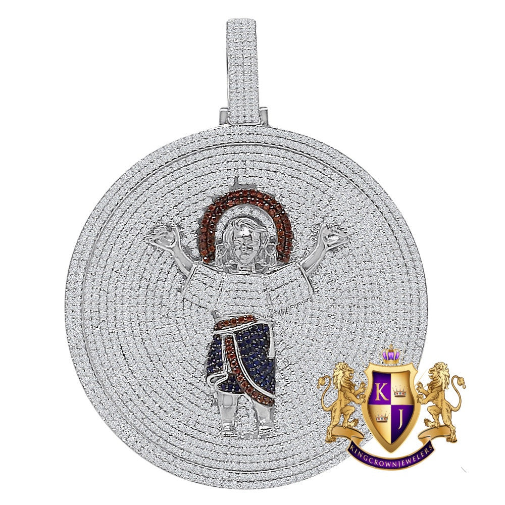 35+ Grams Big 3'' Real Sterling Silver Baby Infant Jesus Santo Nino De Atocha Divino Simulated Diamond Pendant 14K Gold Over Medallion Charm