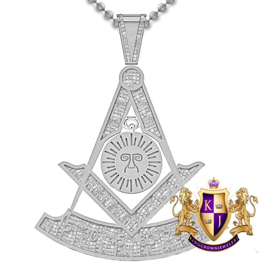 Real Genuine Diamond 0.60 Cwt. 18+ Grams Mason Past Masters Degree Masonic Freemasonry 10K Gold Over Pendent Unisex Charm Chain Set 2.25''