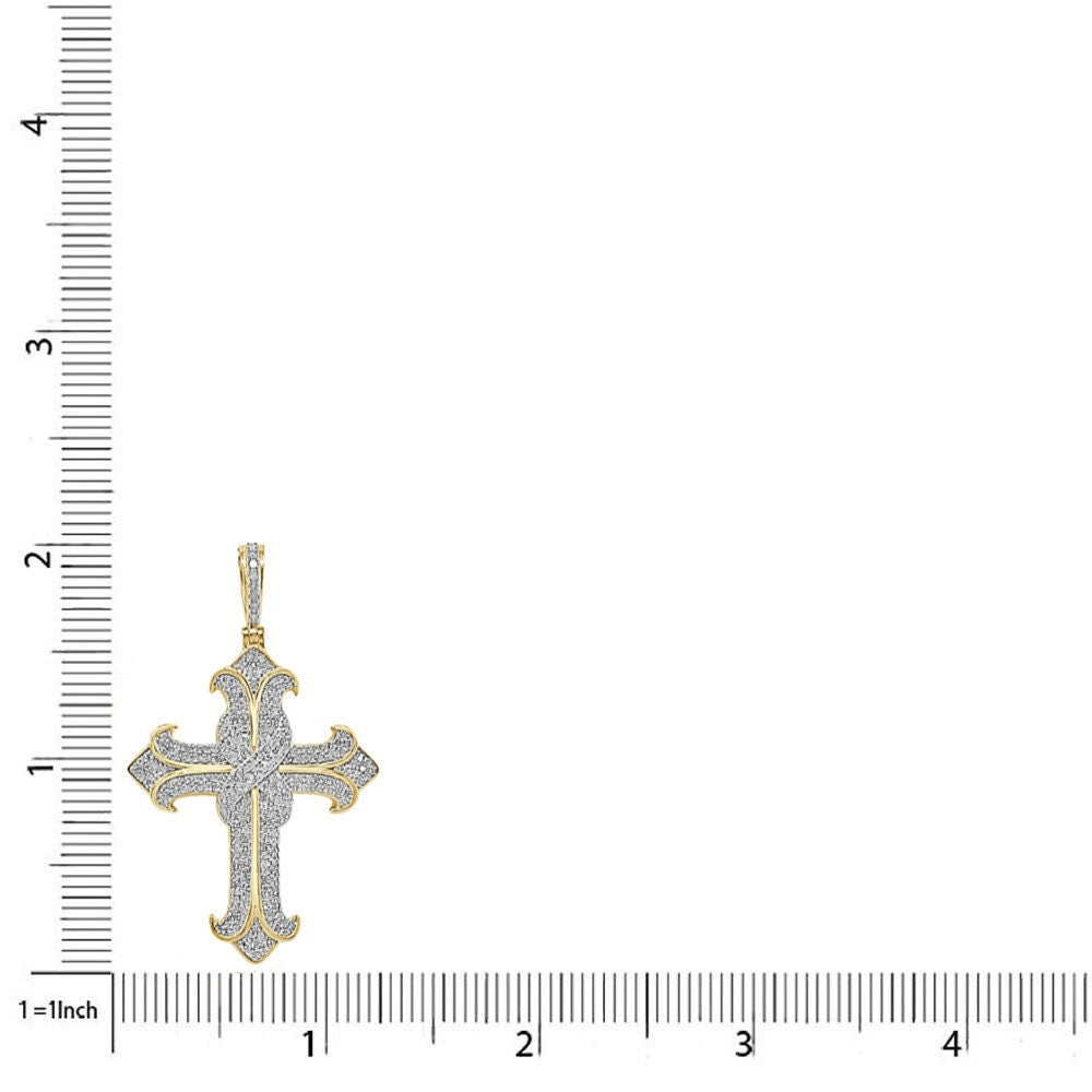 Real Genuine Authentic Diamond 1.25 Cwt. Jesus Cross Designer Pendant 10K Gold Over Religious Charm Chain Set 2''
