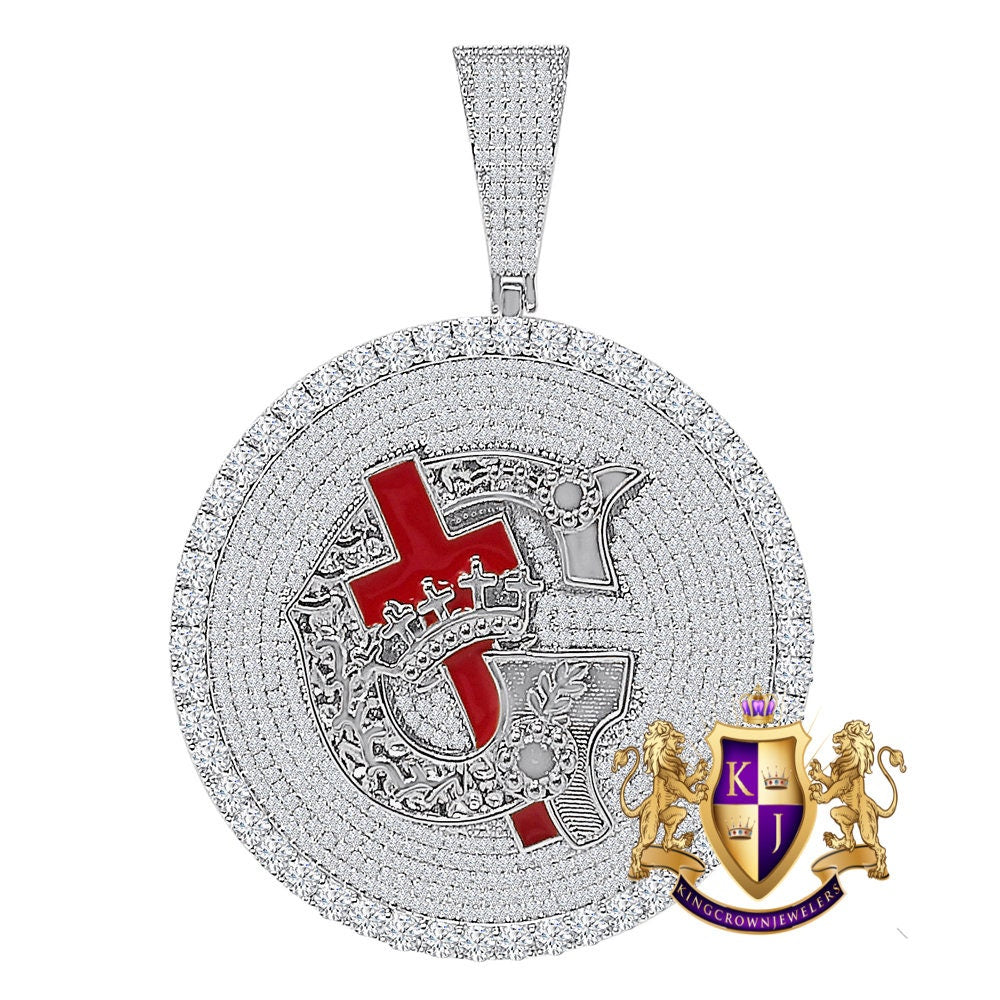 Men's 45+ Grams Big 3" Exclusive Custom Piece 14K Gold Over Simulated Diamond Knight Templar Masonic Freemason Pendent Charm Medallion