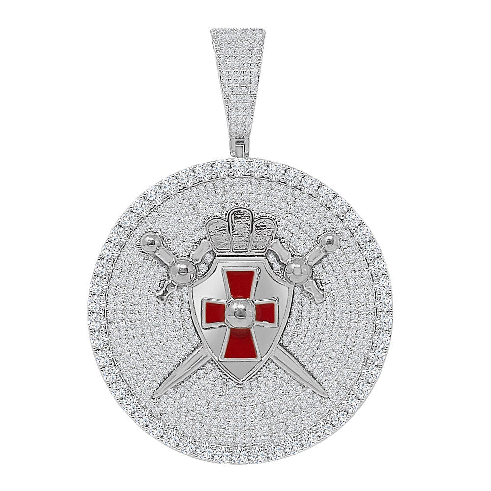Men's 45+ Grams Big XL 3" 14K Gold Over Simulated Diamond Knights Templar Masonic Freemasonry Sword Shield Custom Pendent Charm Medallion