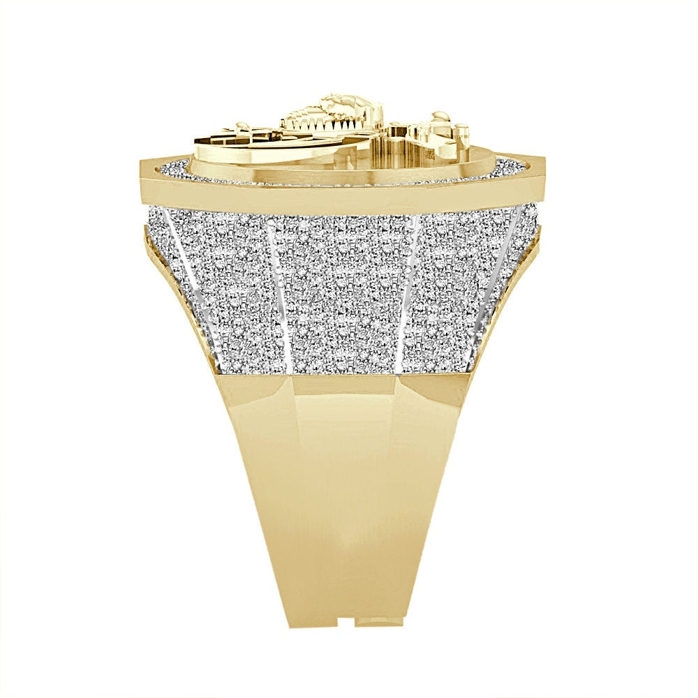 Men's Real Genuine Diamond 1.25 Cwt. Prince Hall Shrine Freemasonry Masonic Freemason Shriners Ring Band 22mm 17+ Grams