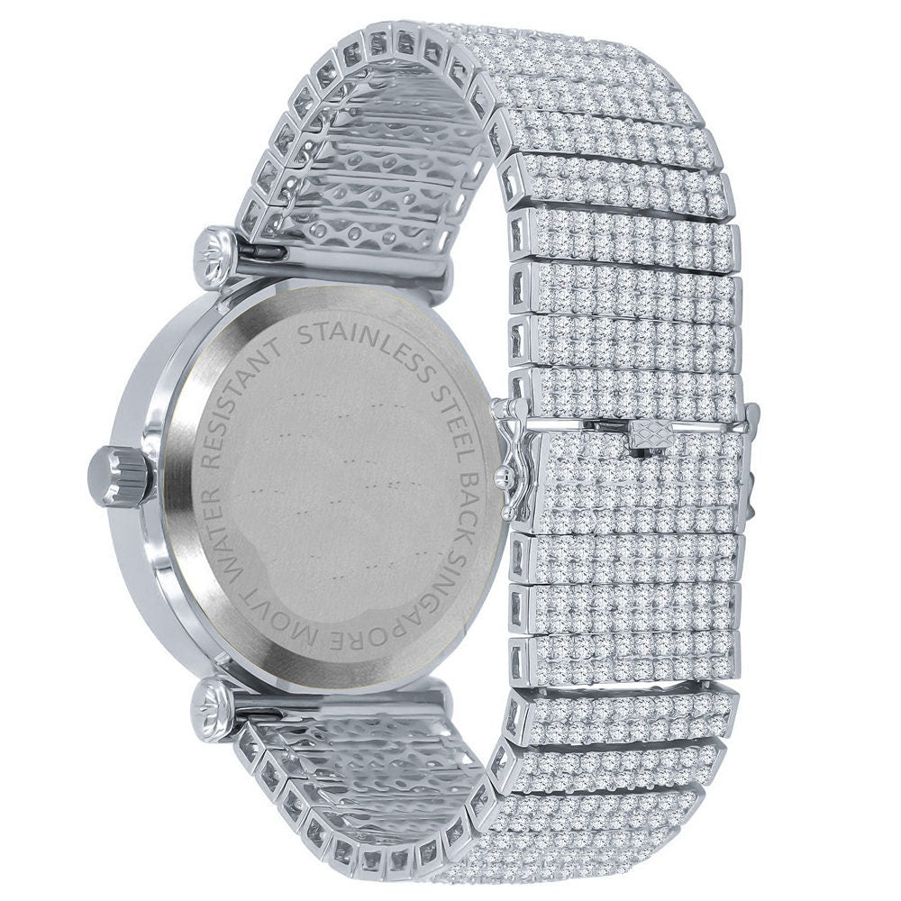 Men's Solitaire Emerald Green Dial Face 18k White Gold Finish 12 Cwt. Simulated Diamond Exclusive Custom Luxury Watch W/Date 50mm