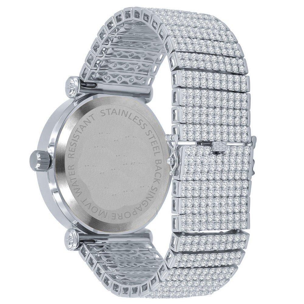 Men's Solitaire Sapphire Blue Dial Face 18k White Gold Finish 12 Cwt. Simulated Diamond Exclusive Custom Luxury Watch W/Date 50mm