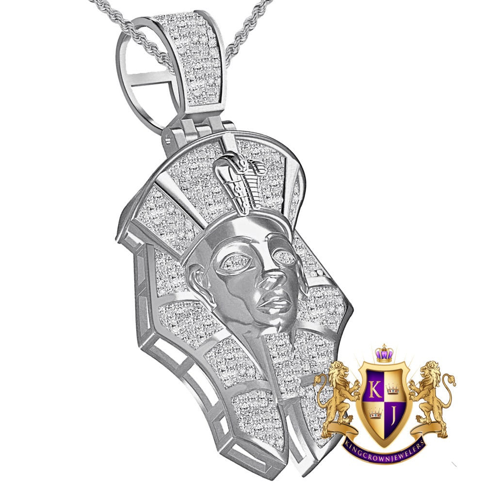 Real Genuine Diamond 0.60 Cwt. 24+ Grams Egyptian King Tut Pharaoh Ramesses Mummy Charm Cobra Snake Evil Power 10K Gold Over Pendant 2''