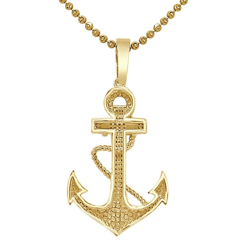 Real Genuine Authentic Diamond 1.00 Cwt. Jesus Anchored Mariner's Cross Pendant 10K Gold Over Religious Charm Chain Set 1.85''