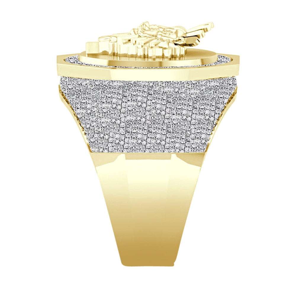Men's Real Genuine Authentic Diamond 1.25 Ctw. Lion Head Crown Face Ring 10K Gold On 22mm Exclusive Custom Band 17+ Grams (Adjustable Size)