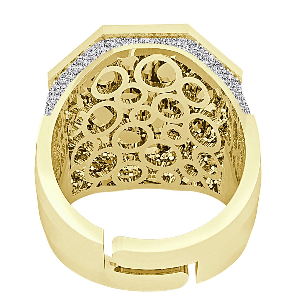 Men's Real Genuine Diamond 1.25 Cwt. Egyptian God Anubis Ankh Pharaoh Ring 10K Gold Over 22mm Band 17+ Grams