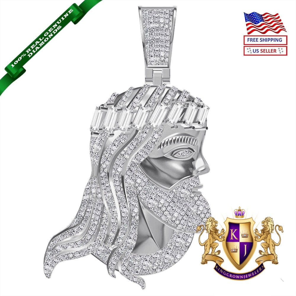 Real Genuine Authentic Diamond 0.61 Cwt. 20+ Grams Jesus Face Christ Head Piece Custom Charm 10k Gold Over Religious Pendent 2.25'' Unisex