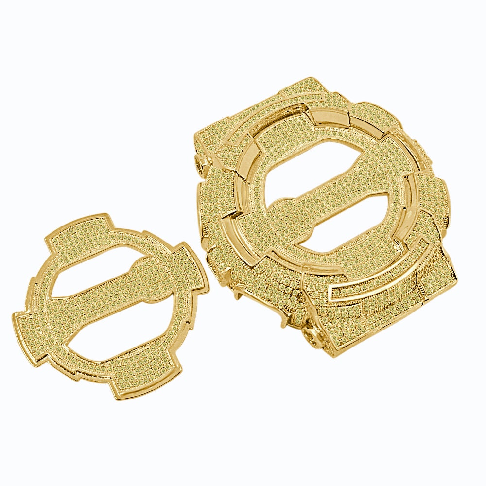 14K Gold Finish Face Plate + Bezel 2 Piece Combo Set G-Shock Watch Series GA100 4.50 Cwt. Lab Simulated Diamond Custom Insert Cover Case