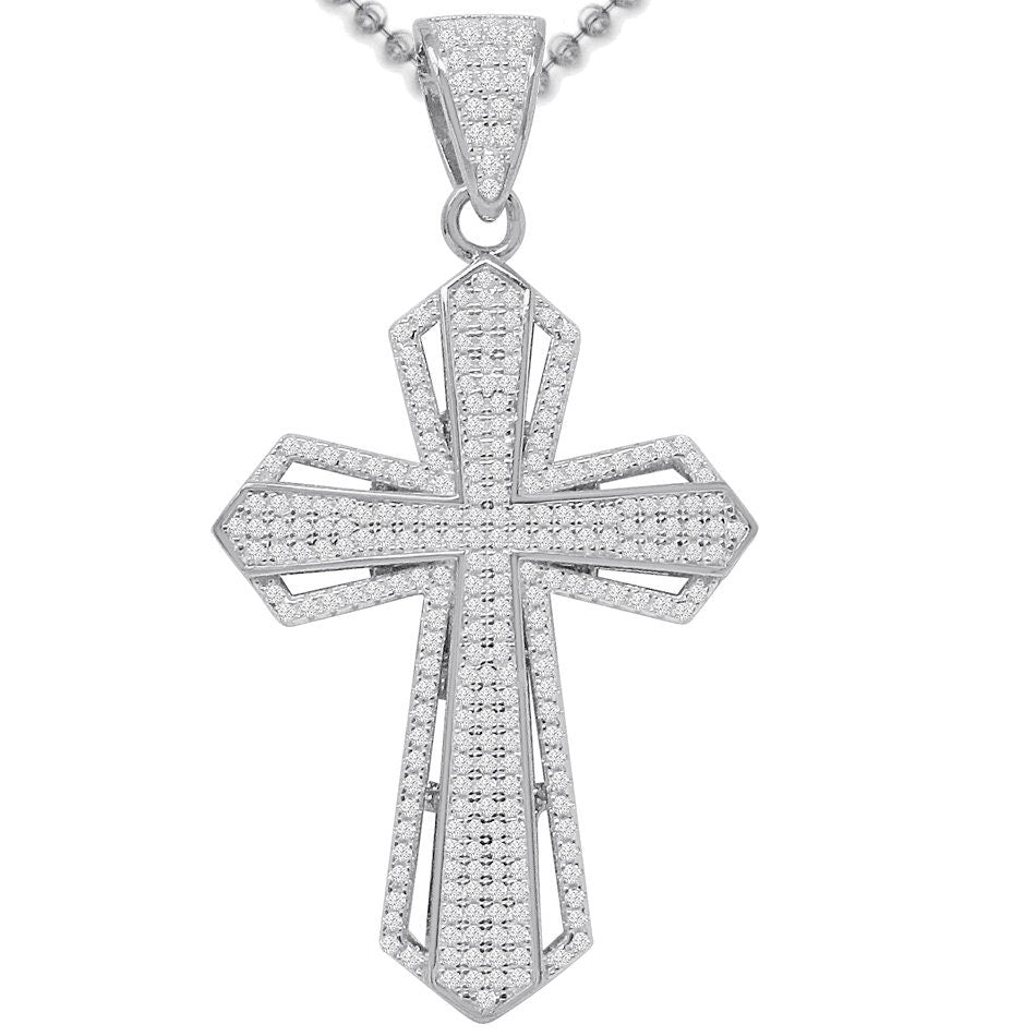 Real Genuine Sterling Silver 20+ Grams 4.00 Cwt. Simulated Diamond 14K Gold Over Holy Jesus Cross Custom Pendent Religious Charm Chain Set