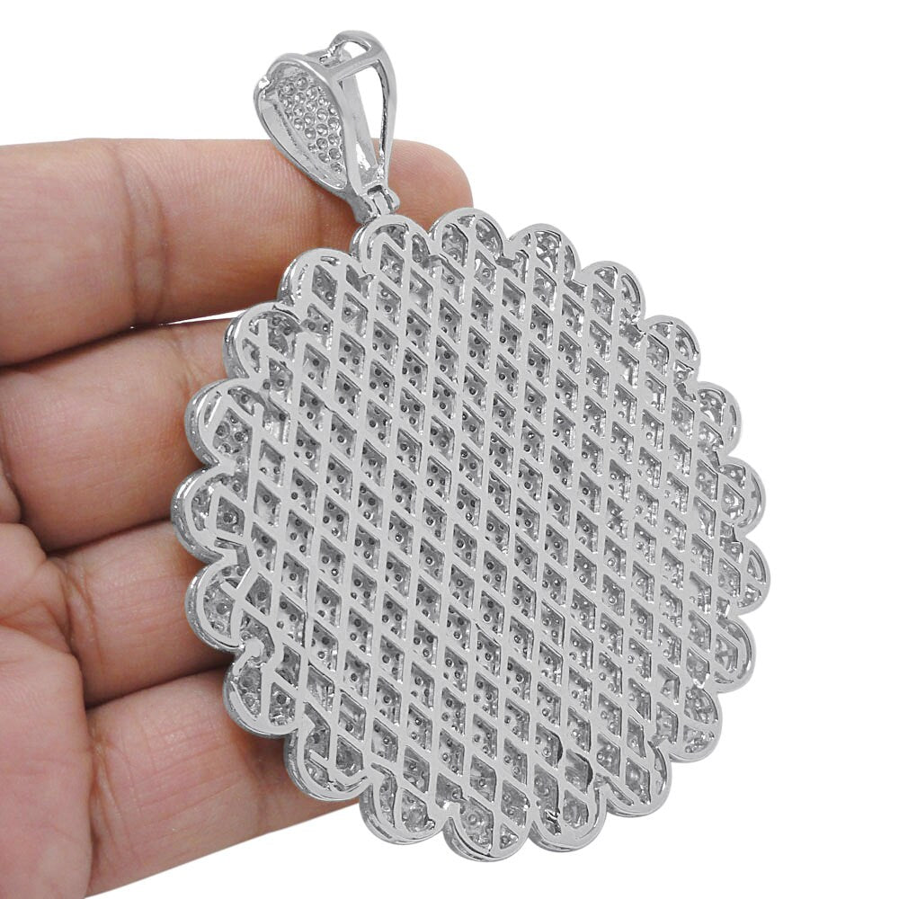 85+ Grams Big Jumbo 3.75'' 8.00 Cwt. Simulated Diamond Cursive Initial Letter Alphabet "C" Men's Custom Flower Pendant Charm Round Medallion