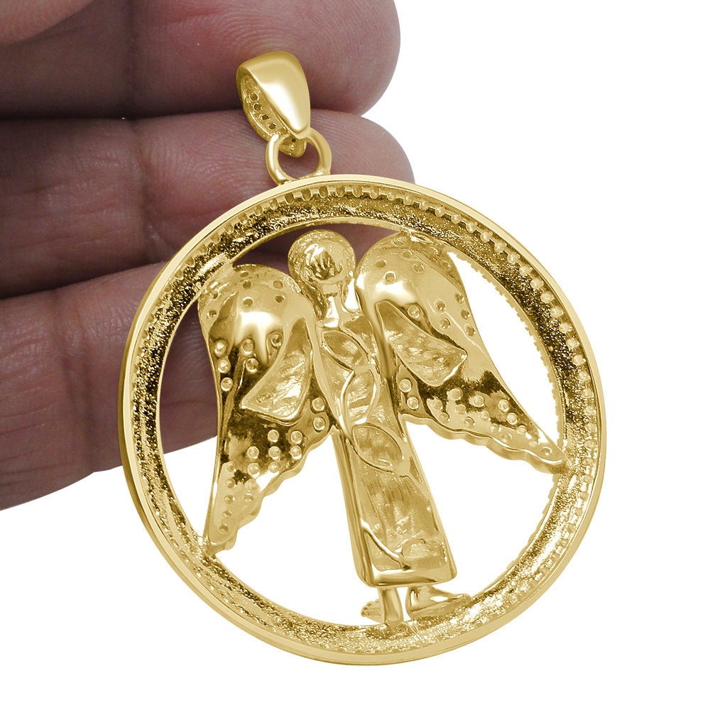 Real Genuine Authentic Italian Sterling Silver 2.00 Cwt. Simulated Diamond Christ Redeemer Jesus Angel Wings Charm Pendant + Chain Neckless