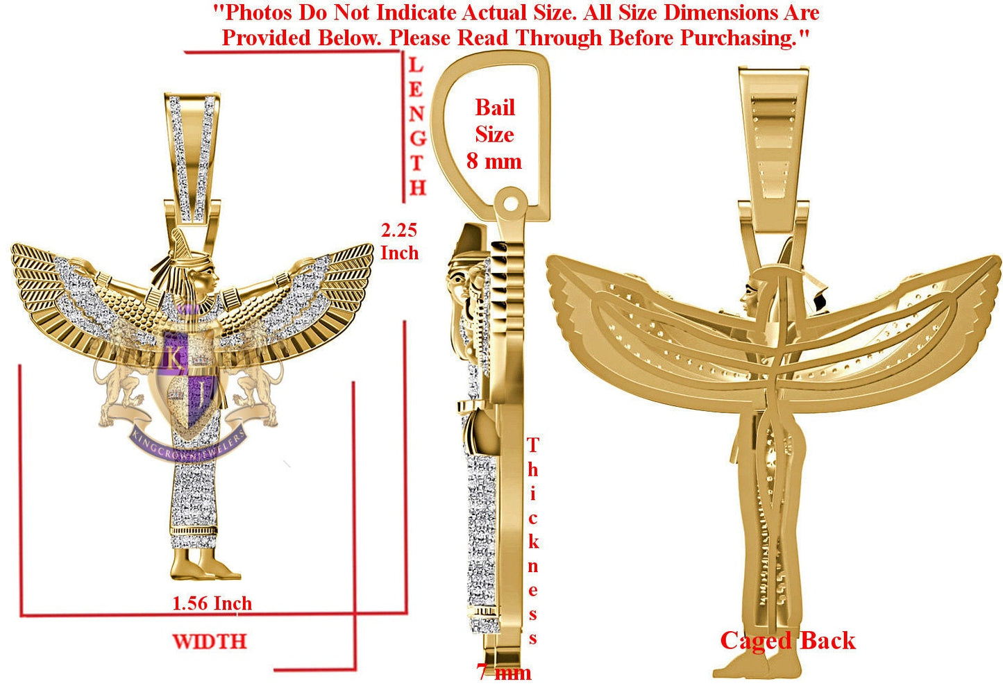 Real Genuine Authentic Diamond 0.65 Ct. 22+ Grams Egyptian Horus Sky Goddess God Isis Osiris Pendant 10K Gold On Pharaoh Charm +Chain 2.25''
