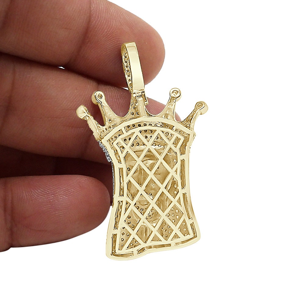 20+ Grams Real Sterling Silver 2.00 Cwt. Simulated Diamond 14K Gold On Jesus Christ Crown Face Religious Pendant Charm + Free Chain Neckless