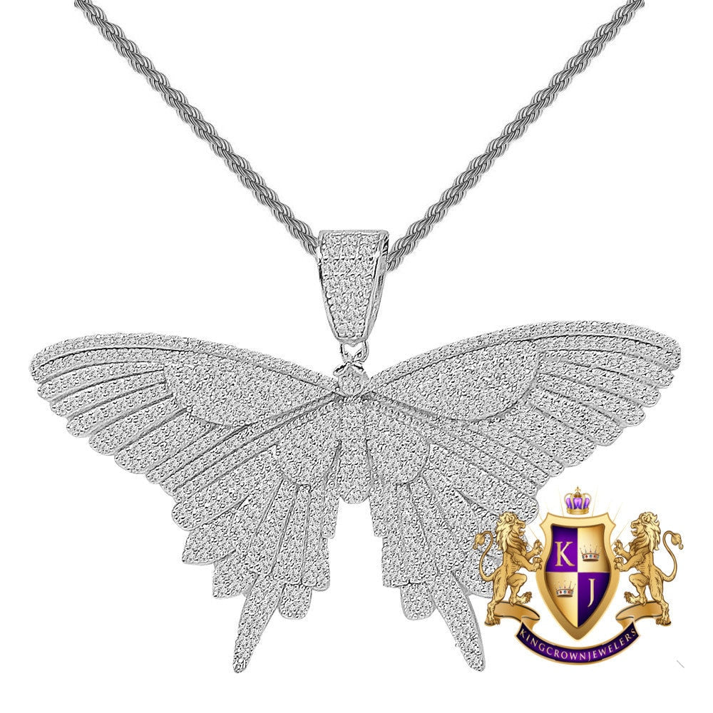Real Genuine Authentic 4.73 Cwt. 21+ Grams Natural MOISSANITE Diamond Butterfly Pendant 14K Gold Over Unisex Charm Chain Neckless Set