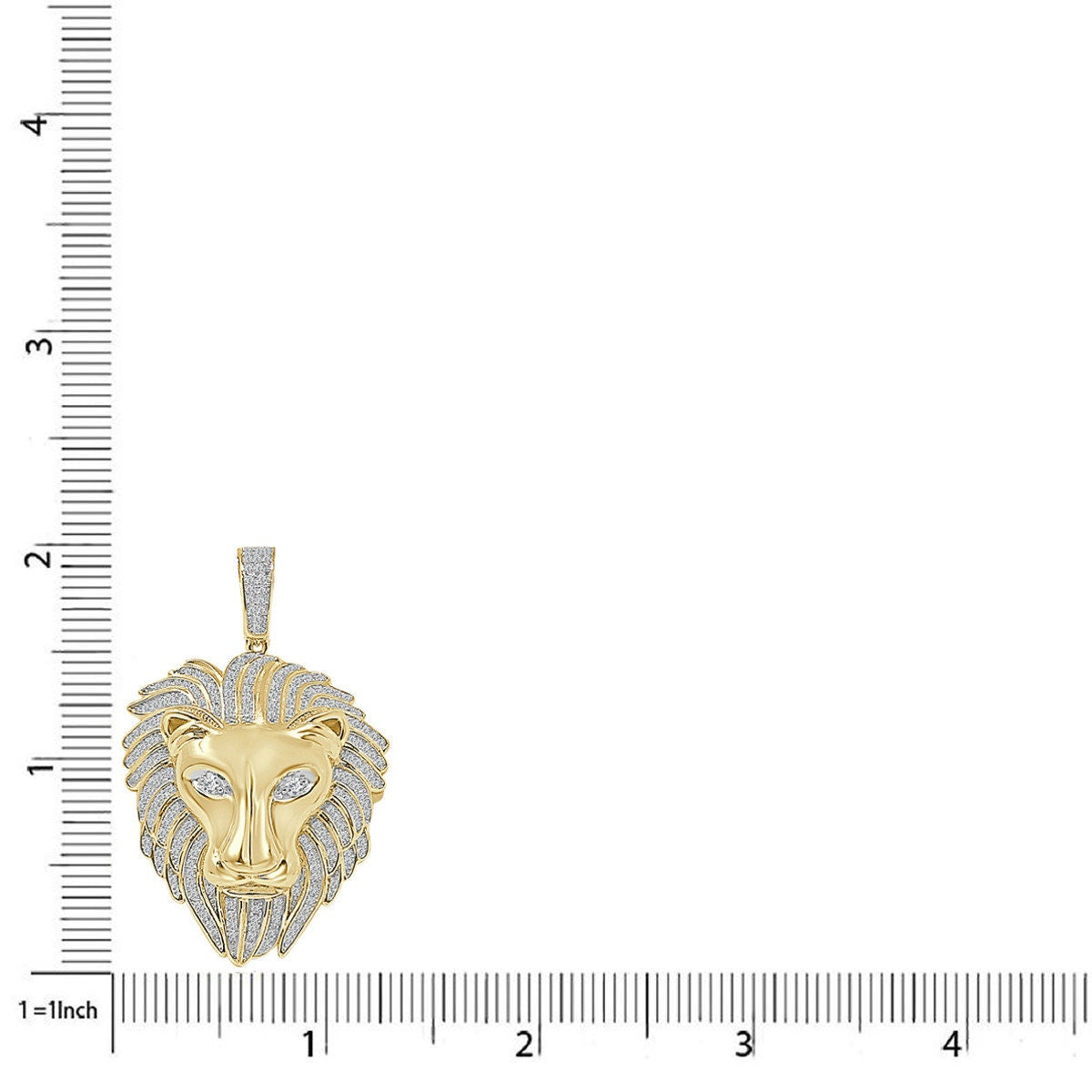 26+ Grams Real Genuine Italian Sterling Silver 2.00 Cwt. Simulated Diamond 14K Gold Finish Lion King Head Pendant Charm +Free Chain Neckless