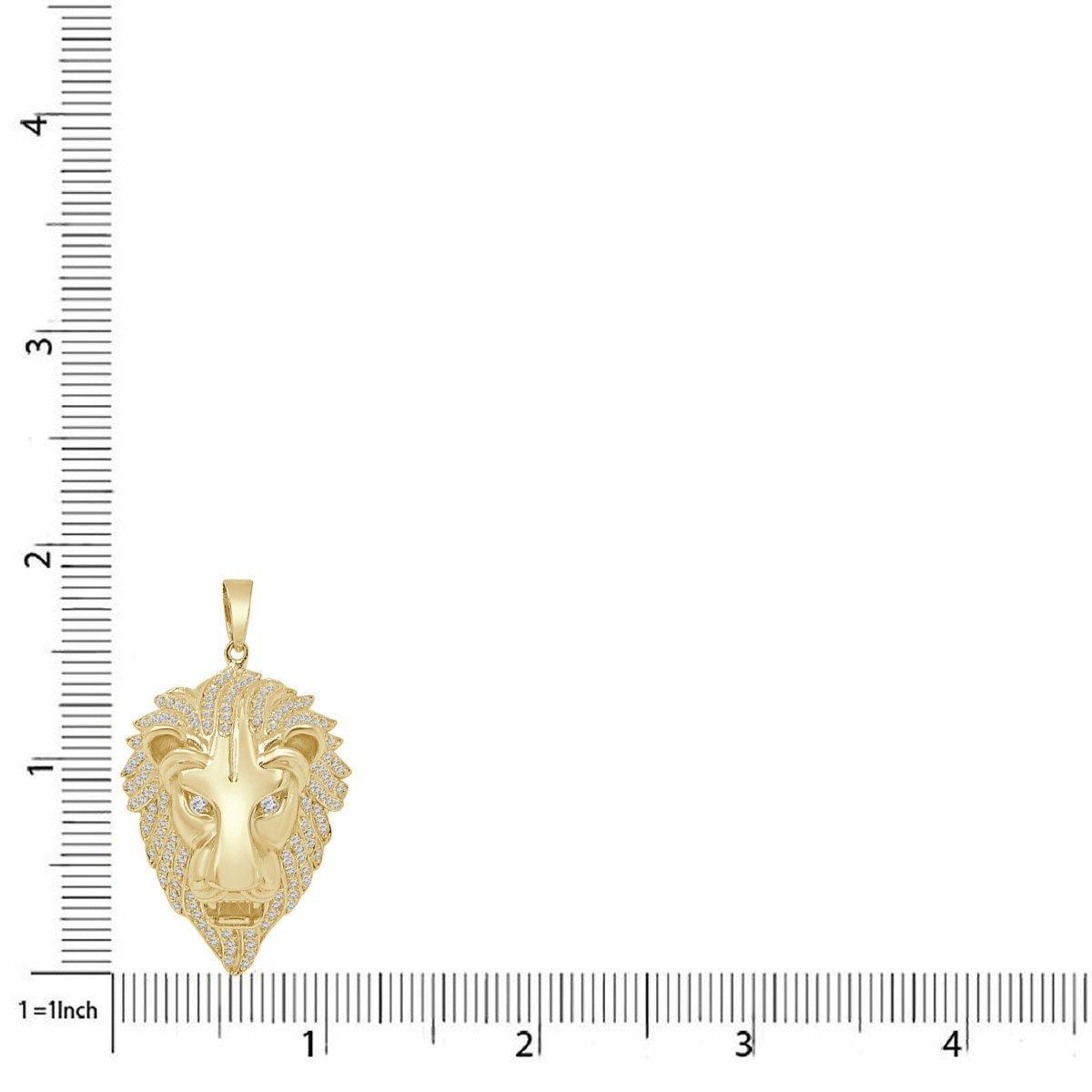 22+ Grams Real Genuine Italian Sterling Silver 1.75 Cwt. Simulated Diamond 14K Gold Finish Lion King Head Pendant Charm +Free Chain Neckless