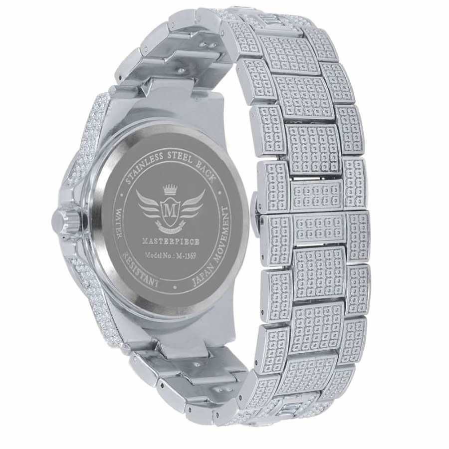 Men's Fully Iced 18K Gold Tone Simulated Diamond Solid Steel Back 5 ATM Water Resistant Celebrity Wear Luxury Watch 43mm W/Date Function
