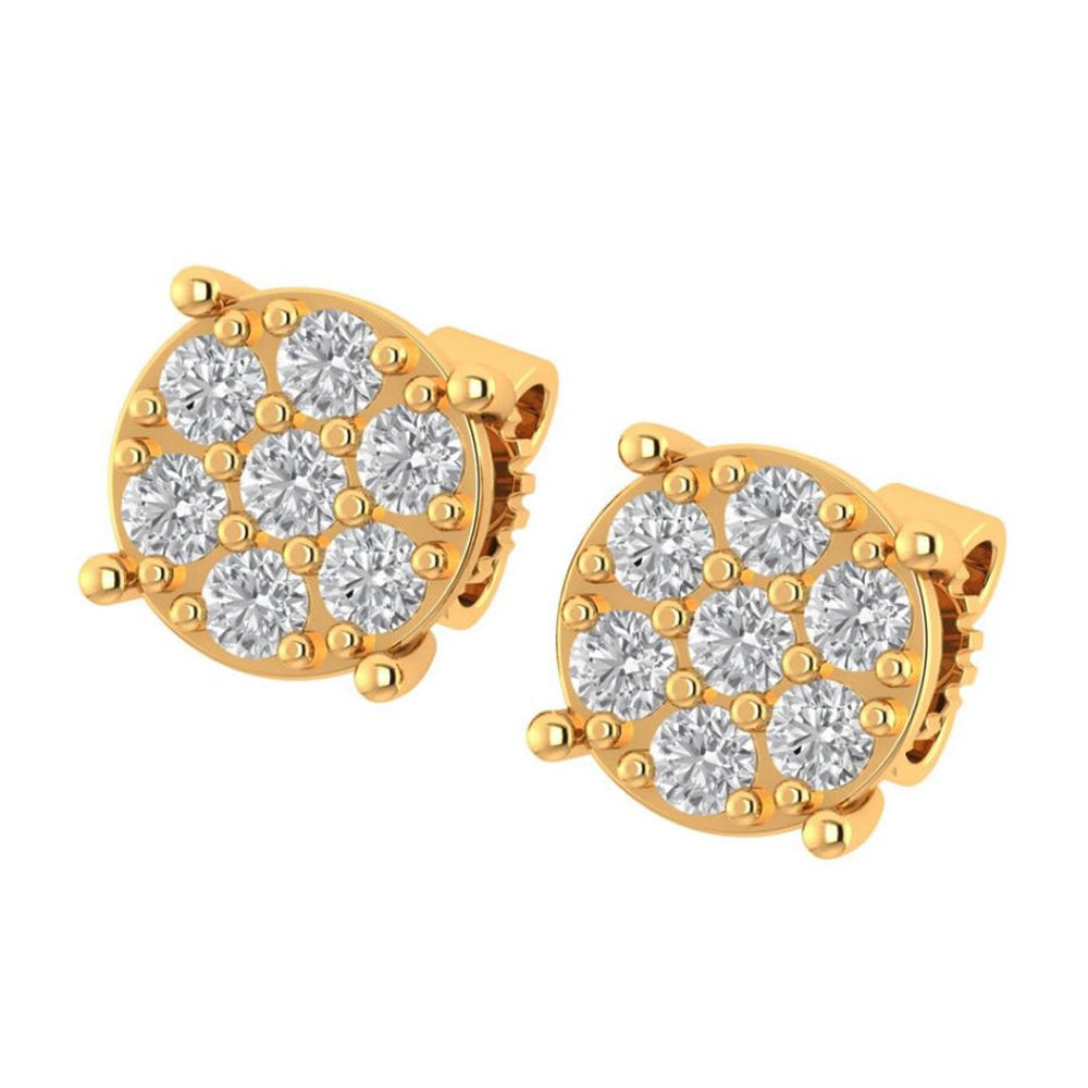 10K Real Yellow Gold Genuine Authentic 1/4 Cwt. VVS/1 Moissanite Diamond Unisex Round Flower Screw Back Stud Earrings Mini Small 6mm