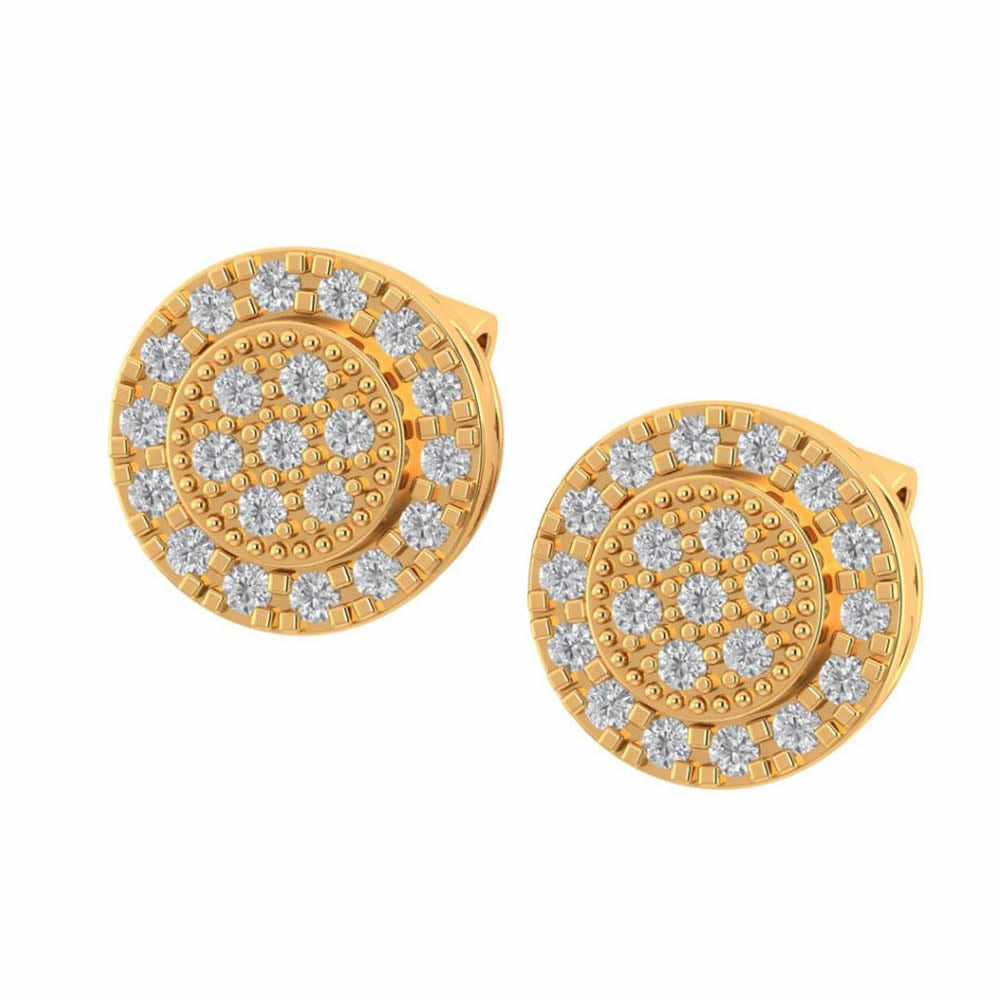 10K Real Yellow Gold Genuine Authentic 1/4 Cwt. VVS/1 Moissanite Diamond Unisex Round Flower Screw Back Stud Earrings Mini Small 8.75 mm